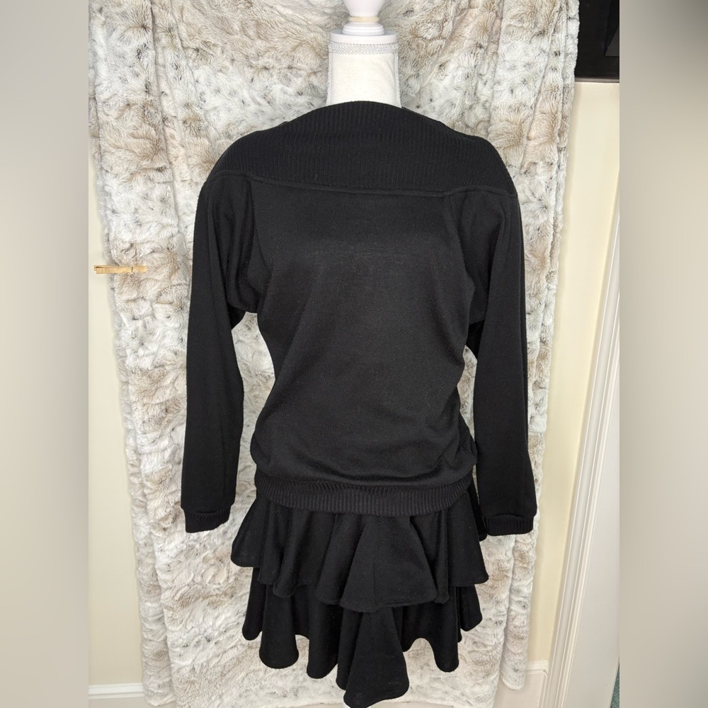 Vintage Dress Code Brand Two Piece Black Sweater Top with Ruffle Skirt. 9/10 - Picture 2 of 12